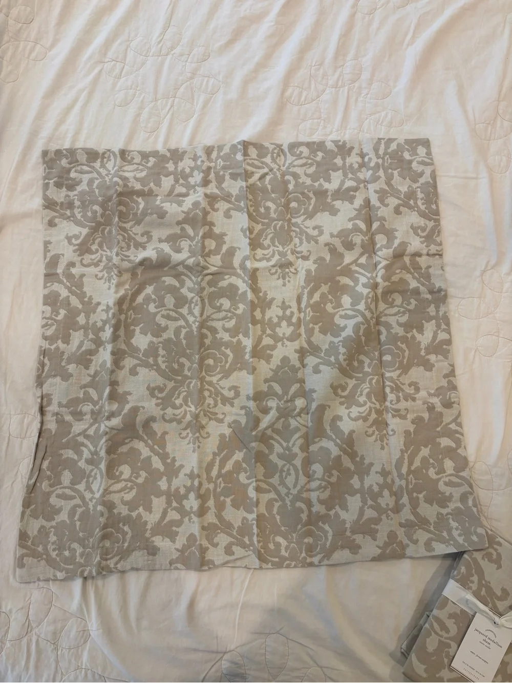 Set of 2 Pottery Barn Neutral Jacquard Medallion Euro Shams - Beige & Linen, NWT